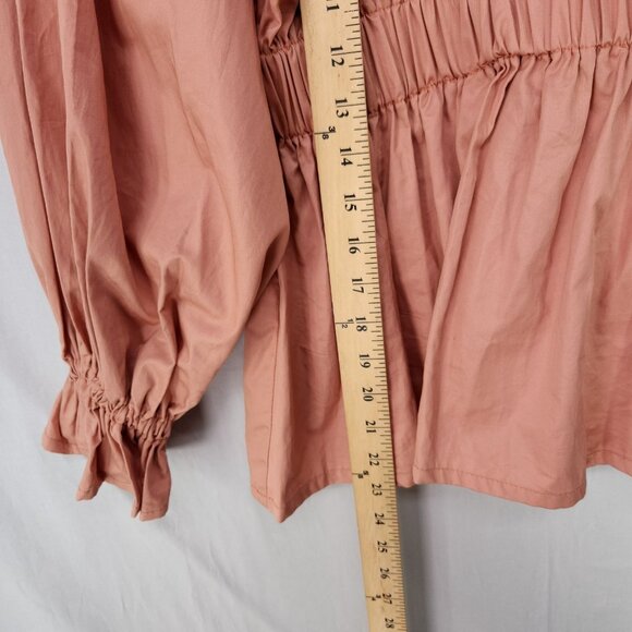 Eliza Faulkner Peasant Top Size Small Shirred Waist Balloon Sleeve Salmon - Picture 8 of 11
